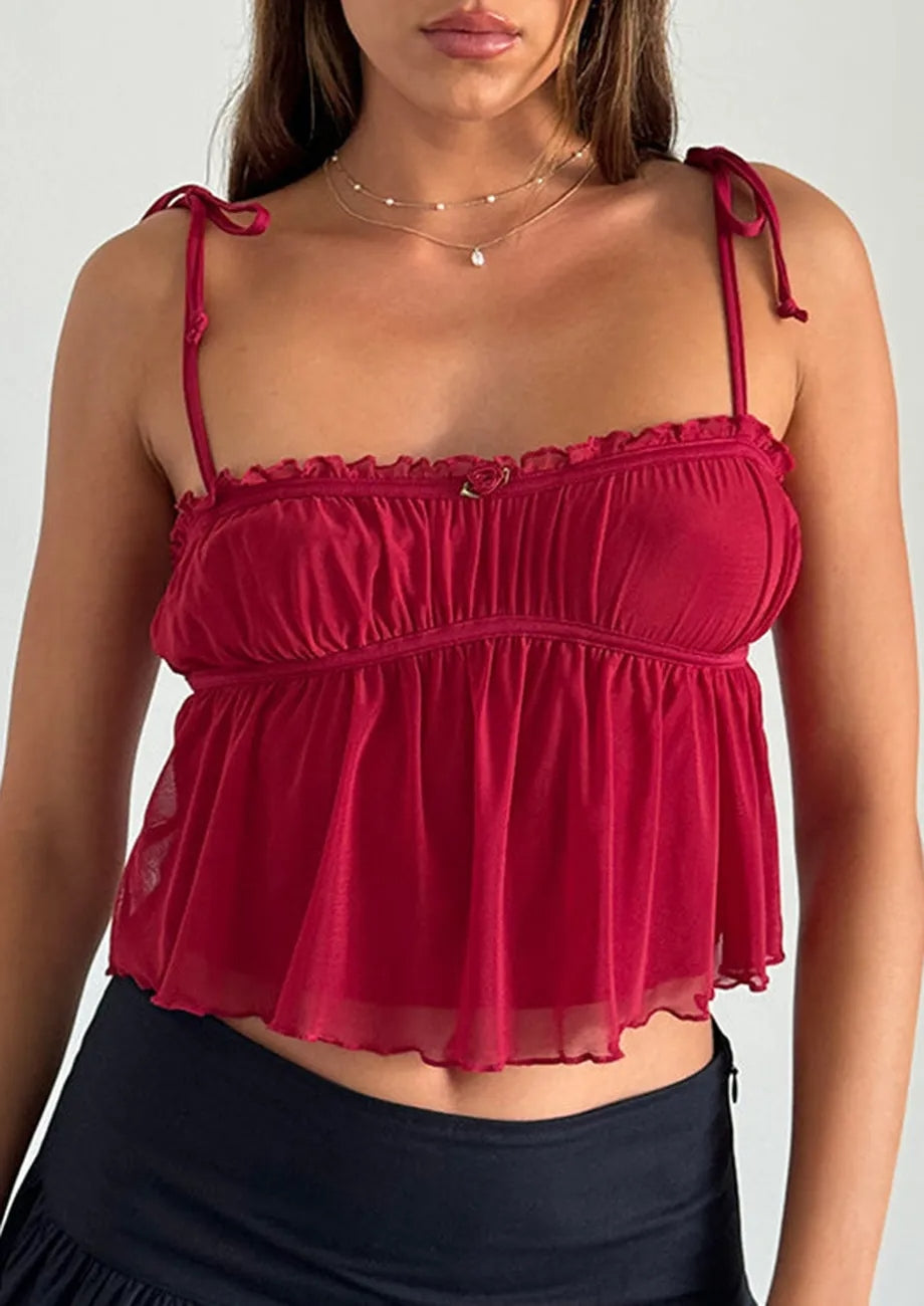 Red Tie-Up Shoulder Cami Top