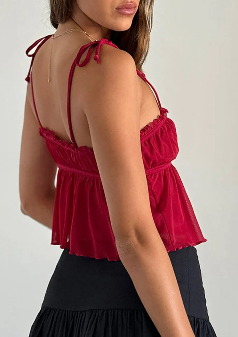 Red Tie-Up Shoulder Cami Top