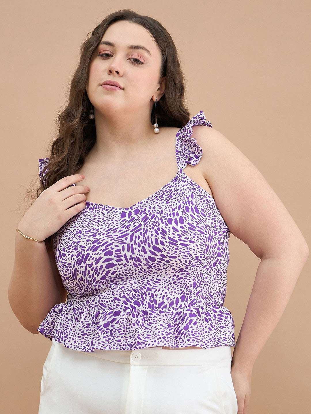 Women Floral Printed Crepe Peplum Crop Top, Womens Fashion, Western Wear, western Tops for women, Crop Top, Casual Tops, One Shoulder, Floral print, Pink Top, buy western wear, western tops for omen online in India at pure pearl beauty, western clothing online, plus size clothes for ladies, cute tops, casual Plus size tops, 3XL, 4XL, 5XL 