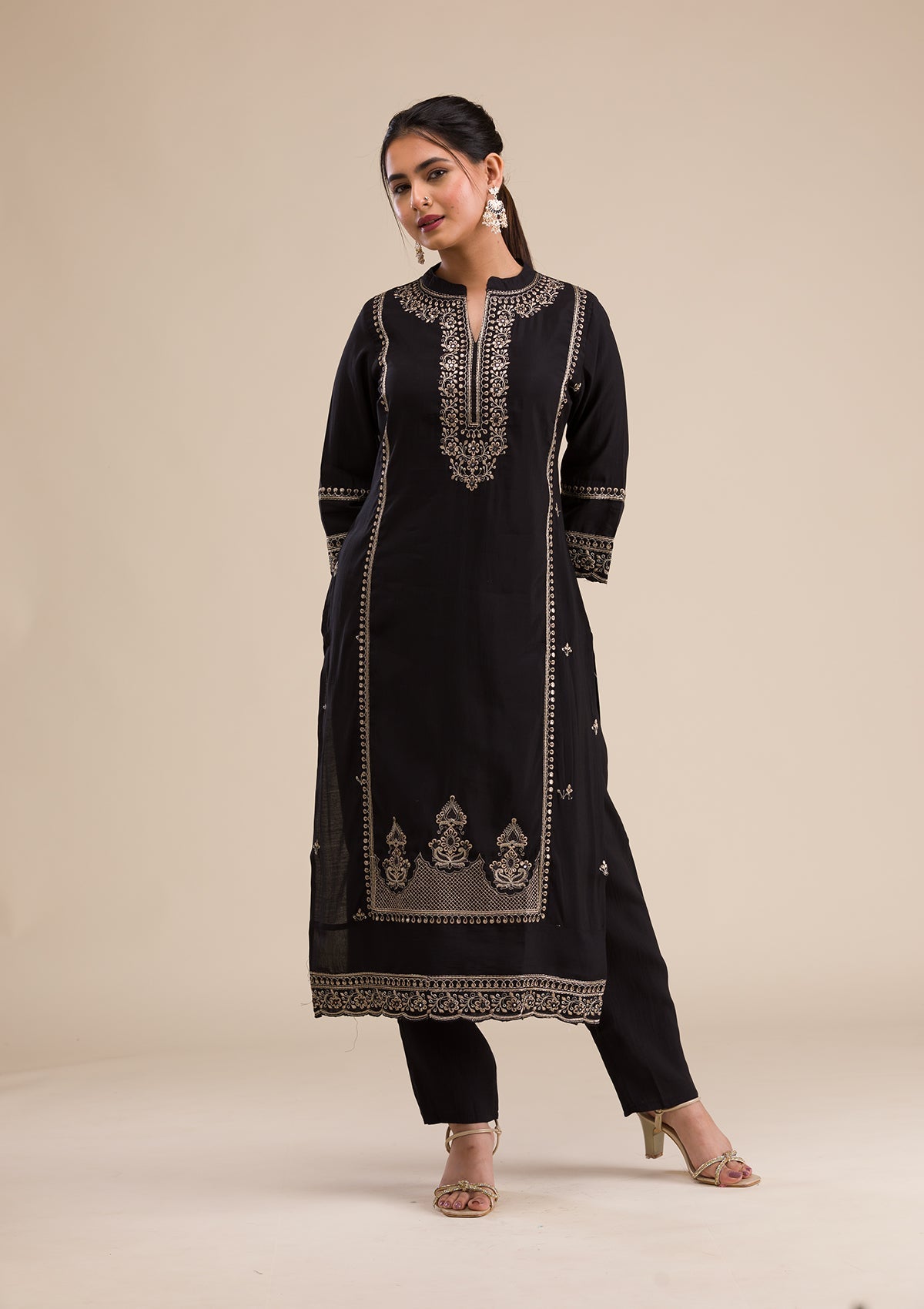 Black Zariwork Semi Crepe Readymade Salwar Suit