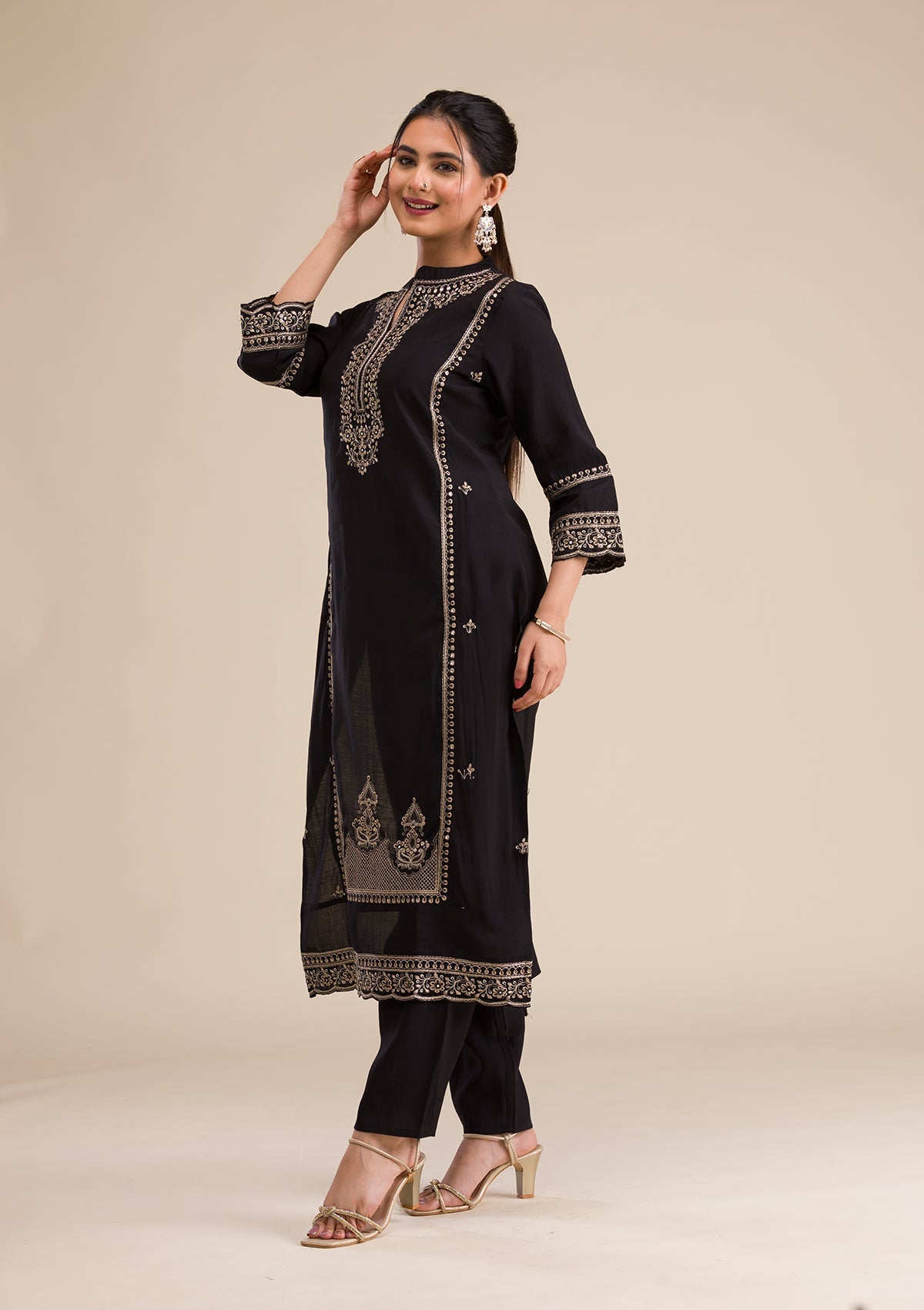 Black Zariwork Semi Crepe Readymade Salwar Suit