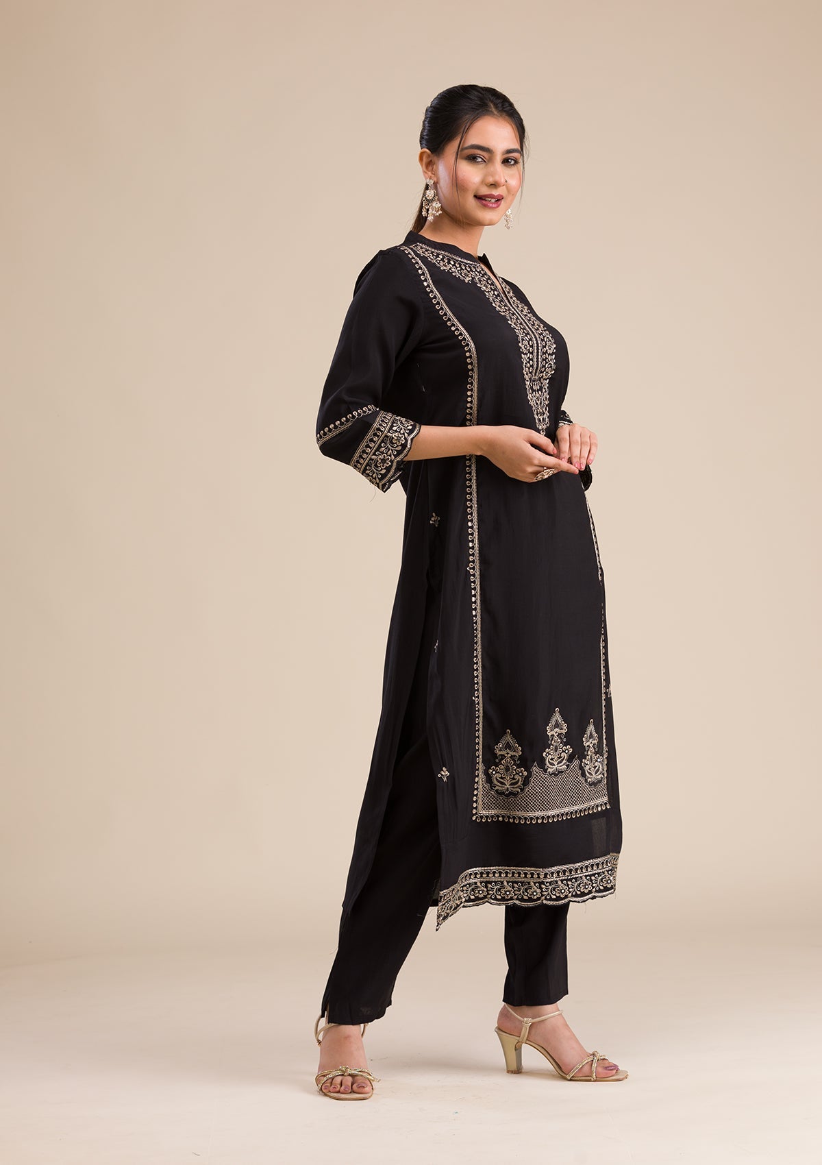 Black Zariwork Semi Crepe Readymade Salwar Suit