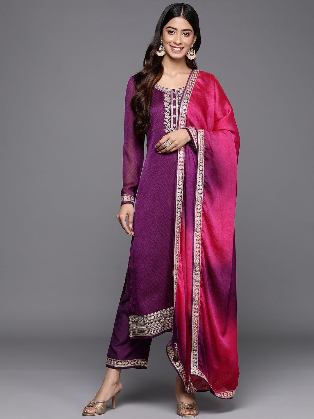 Purple Chiffon Straight Kurta, Printed Chiffon Straight Kurta, Purple Embroidered Straight Kurta, Chiffon Straight Kurta with Trousers, Purple Straight Kurta with Dupatta, Purple Chiffon Anarkali Suit, Purple Chiffon Suit Online, Purple Chiffon Suit Price, Purple Chiffon Suit Design