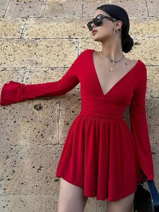 V Neck Fit & Flare Dress