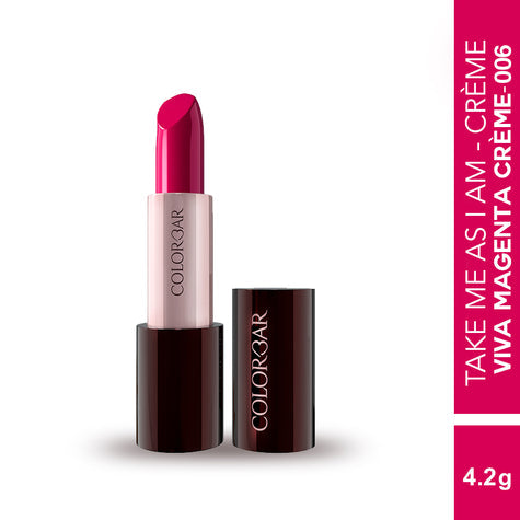 Colorbar Take Me As I Am Vegan Crème Lipstick Viva Magenta Crème-006, Liquid lipstick, red lipstick, matte color, red hot, glossy, lip care, lip balm, long lasting lipstick, smudgeproof, shine,Buy lipsticks online at purepearlbeauty.com
