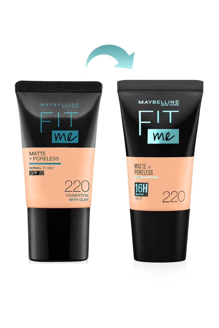 Maybelline New York Liquid Foundation, Matte & Poreless, Full Coverage Blendable Normal to Oily Skin, Fit Me, 220 Natural Beige, 18ml