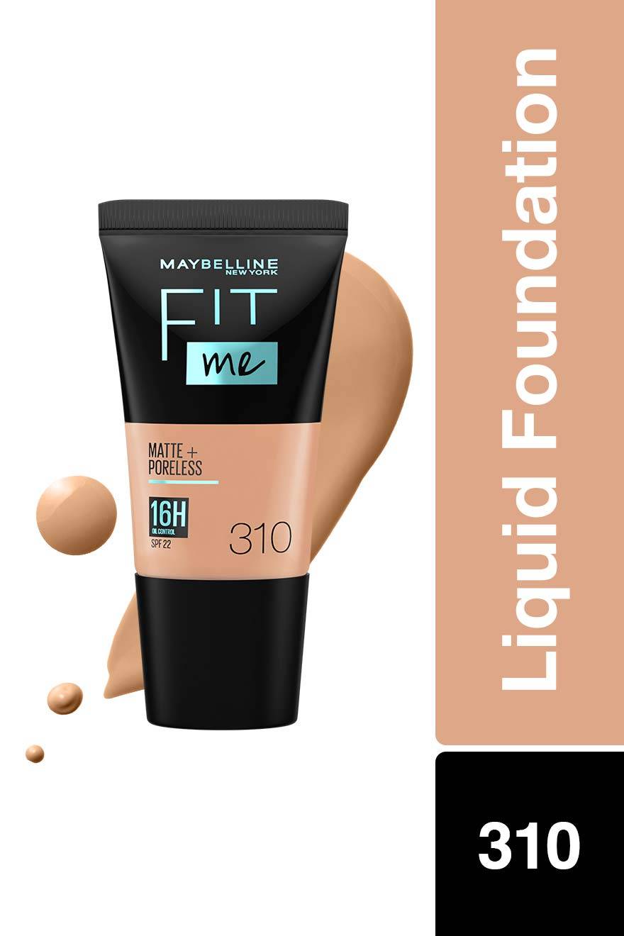Maybelline New York Liquid Foundation, Matte & Poreless, Full Coverage Blendable Normal to Oily Skin, Fit Me, 310 Sun Beige, 18ml, Suitable for all skin tones 